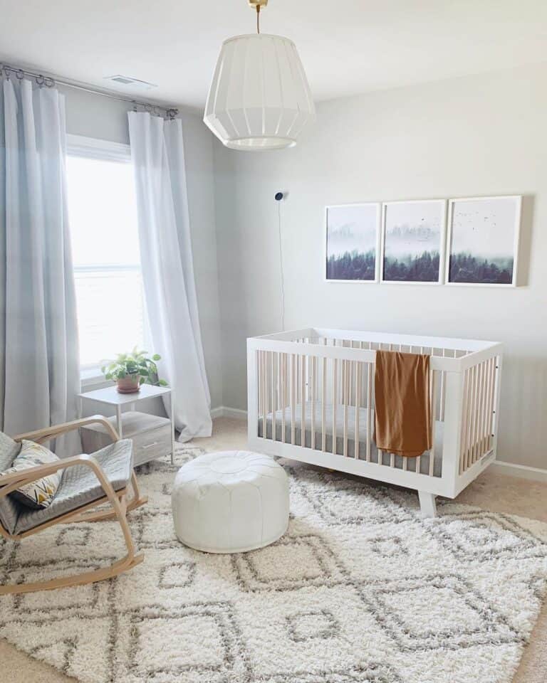 White and Brown Nursery With Textured Rug