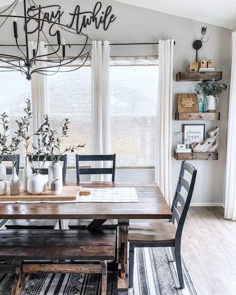 White and Green Centerpieces on Dining Table