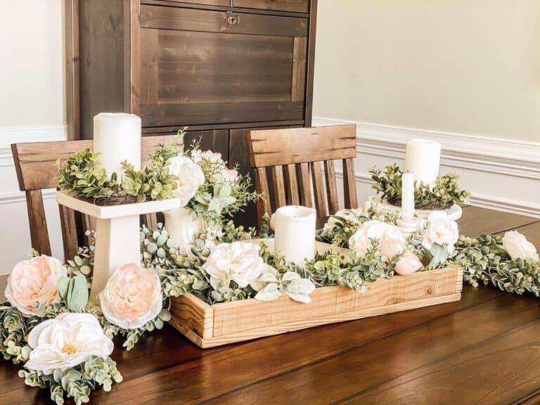 White and Green Centerpieces with Pedestal Trays