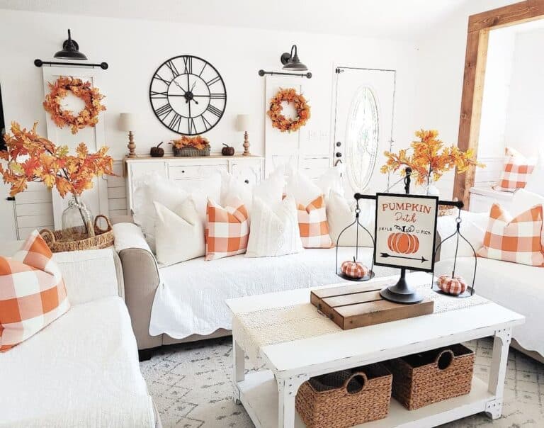 White and Orange Checked Living Room