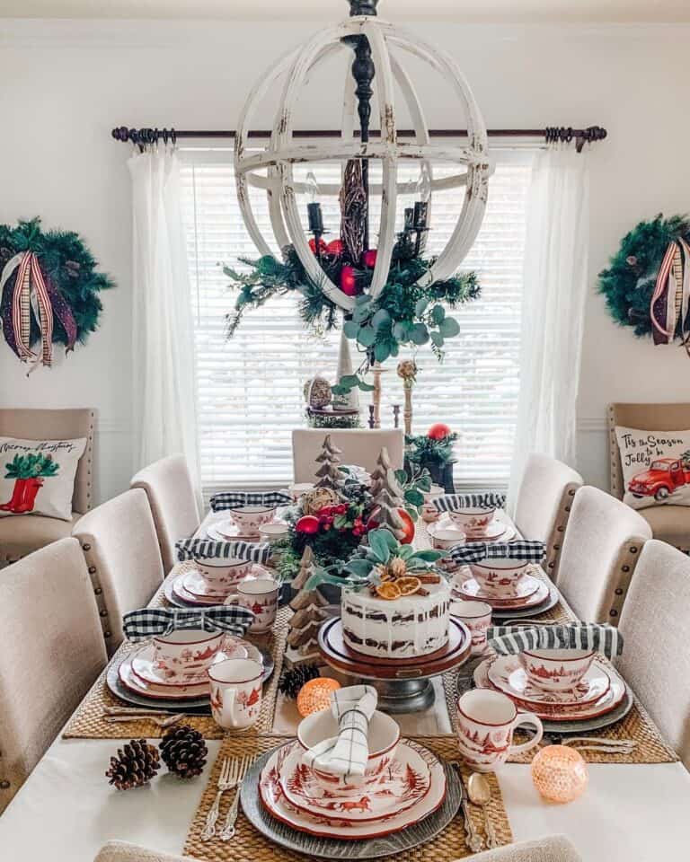 White and Red Table with Christmas Decor