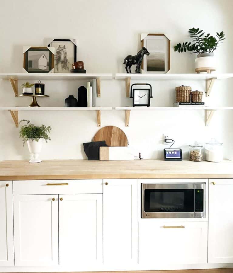 White and Wood Kitchen Shelves with Decor