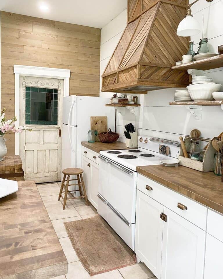 White and Wood Kitchen with Antique Door