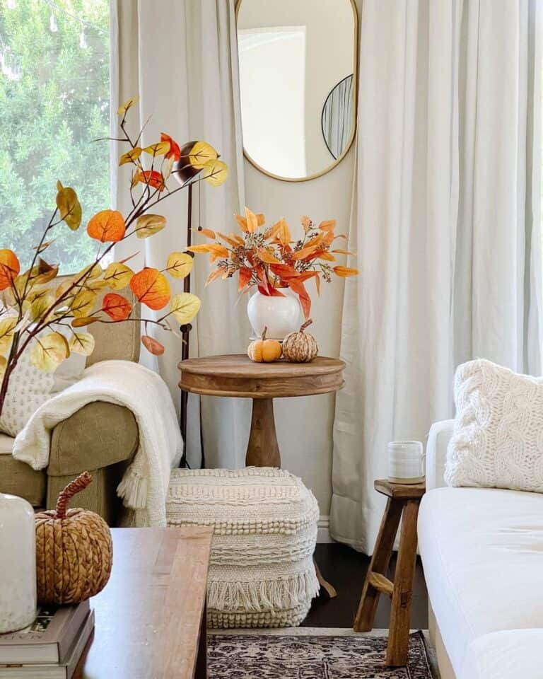 White and Wooden Cozy Living Room Corner