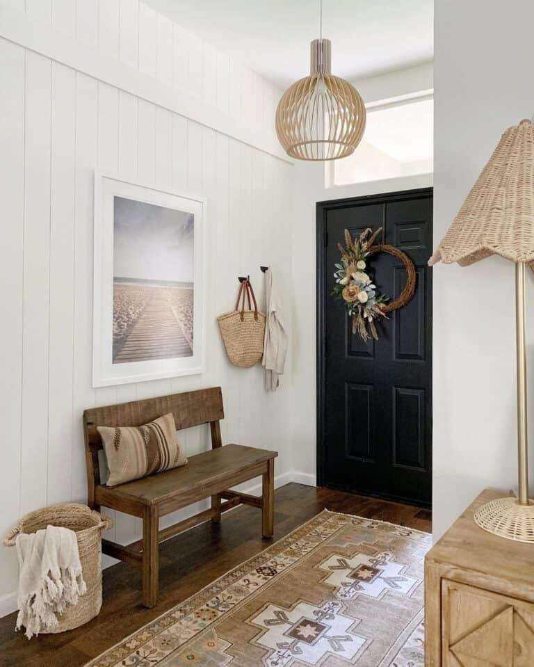Wicker Accents and Accessories in Modern Entryway