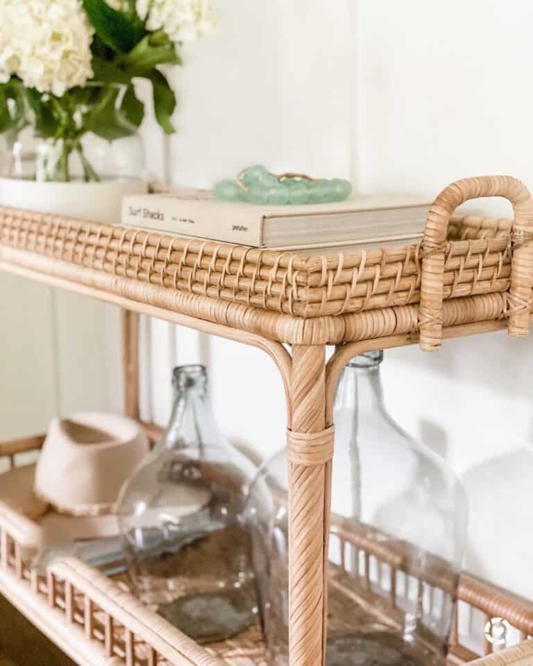 Wicker Bar Cart Decor