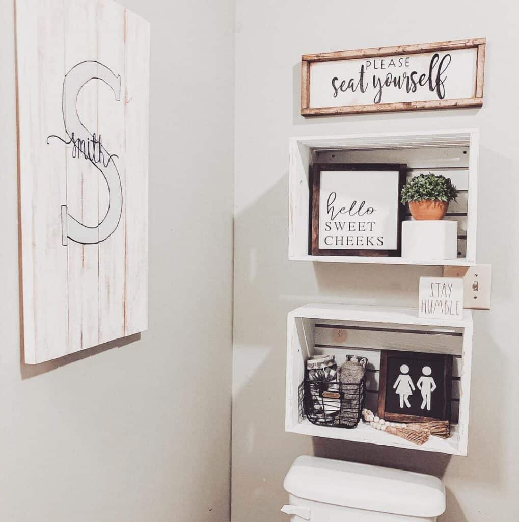 Wood Crates Used as Bathroom Shelves