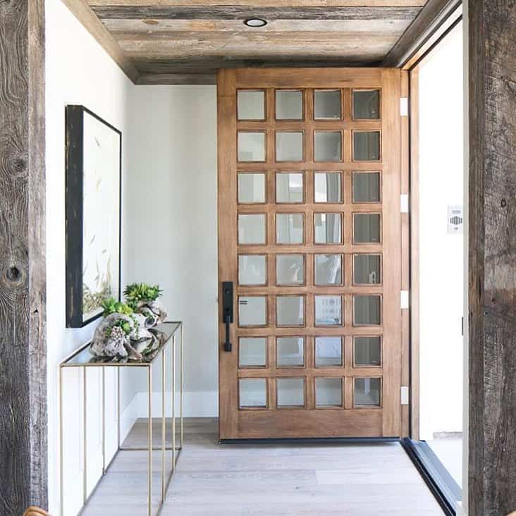 Wood Front Door with Glass Grid Design