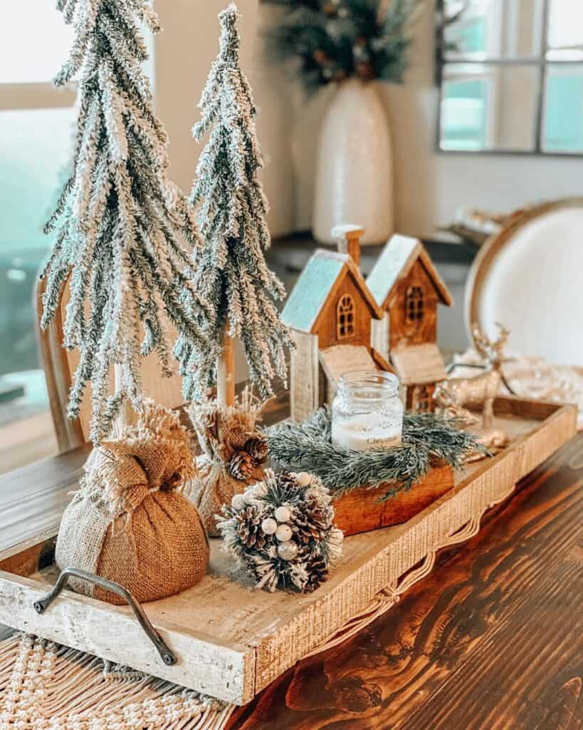 Wood Tray Christmas Centerpiece with Wood Decor