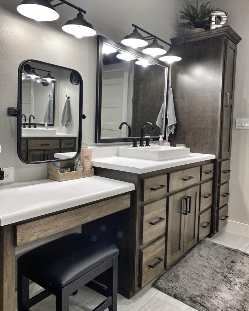 Wood Vanity with Dressing Table and Stool