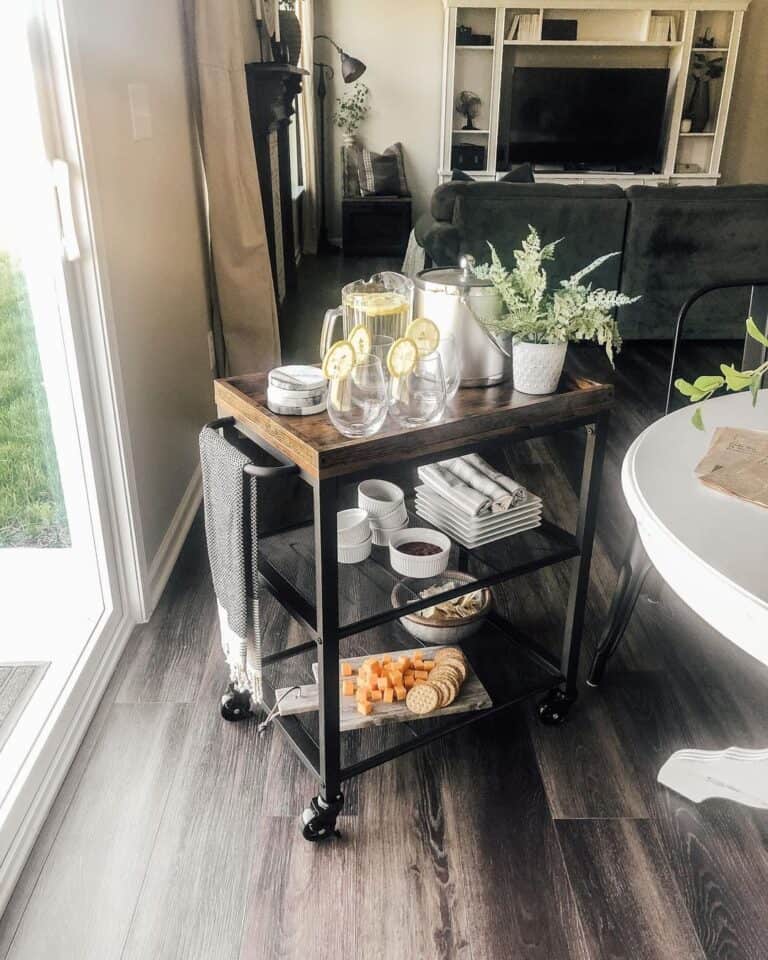 Wood and Black Metal Dining Room Bar Cart