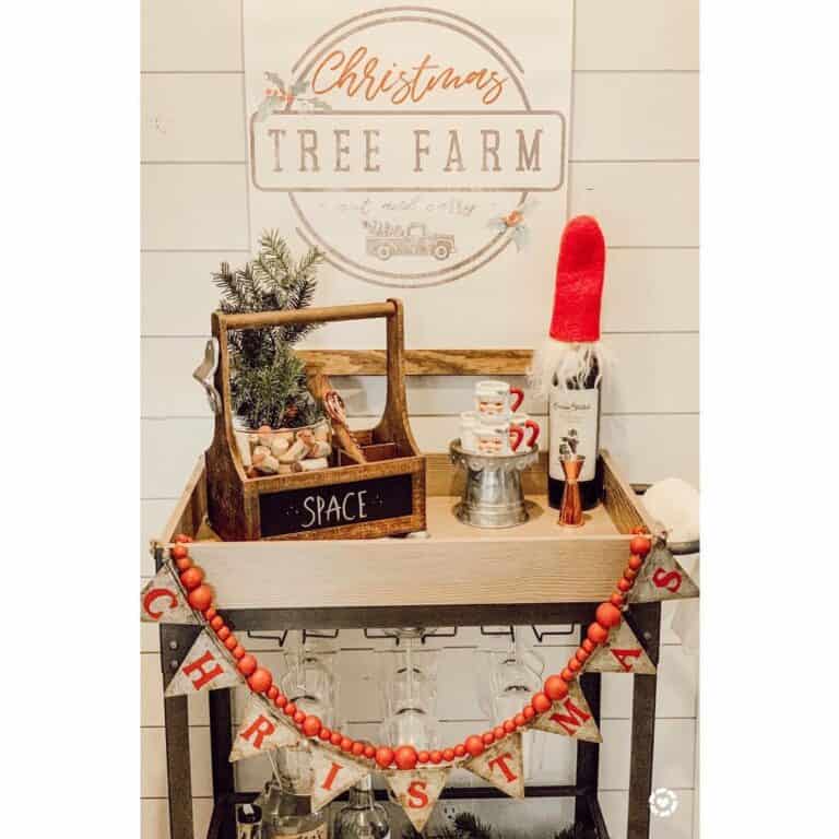 Wooden Bar Cart with Christmas Vignette