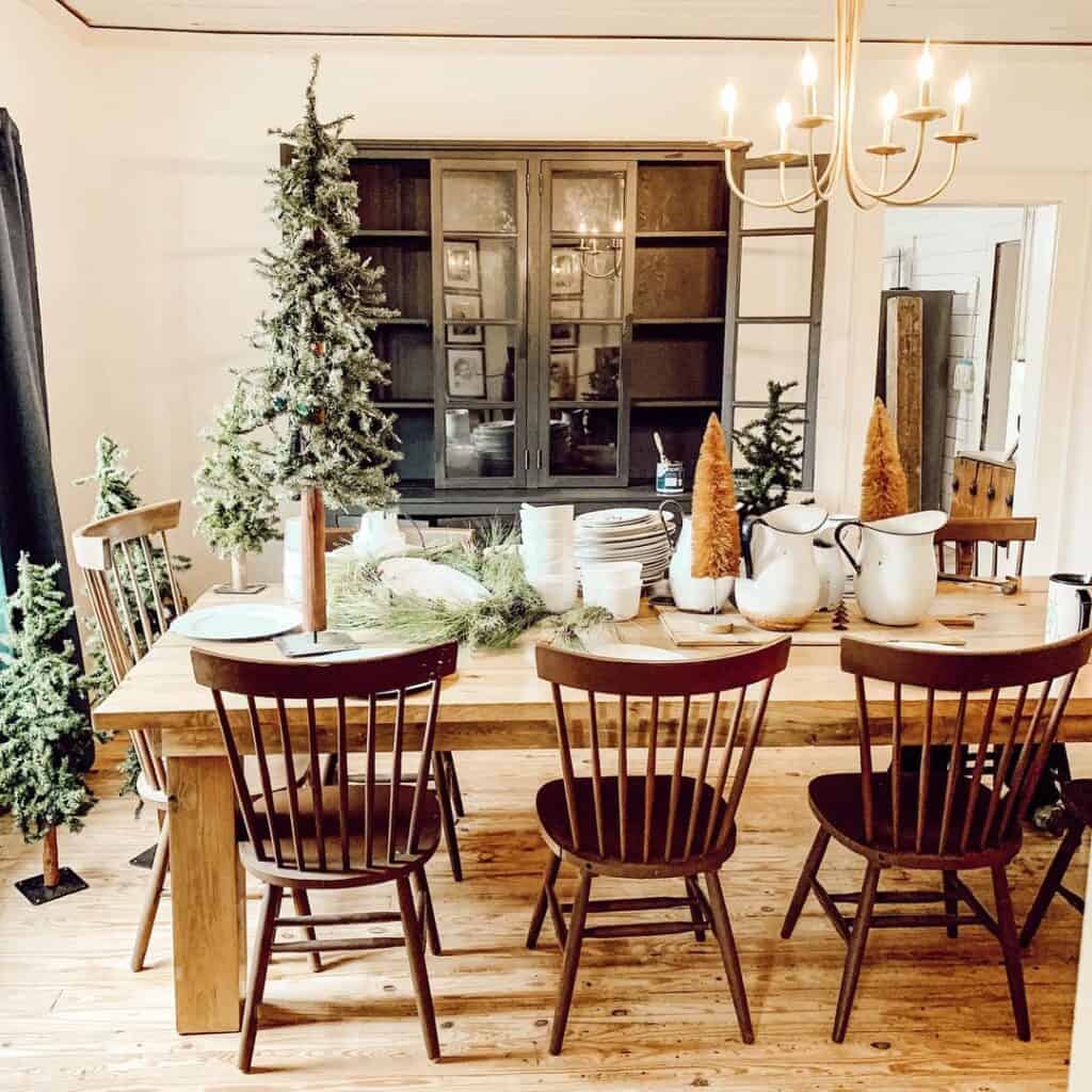 Wooden Dining Room with Black Dresser