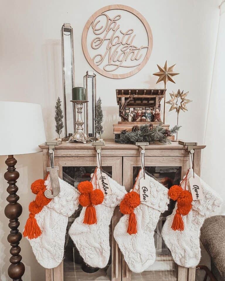 Wooden Dresser with Hooks for Stockings