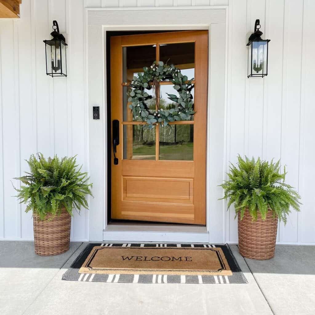 Woven Baskets Accessorize Wood Front Door