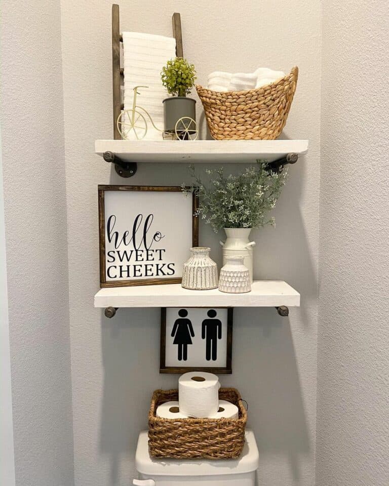 Above Toilet Décor with Styled Shelves
