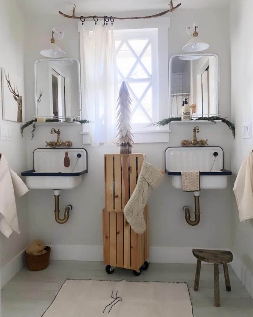 Antique Cast-Iron Sinks in Vintage Bathroom