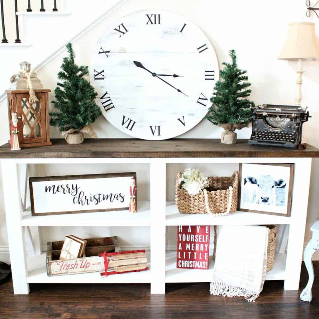 Antique Christmas Décor on Console Table