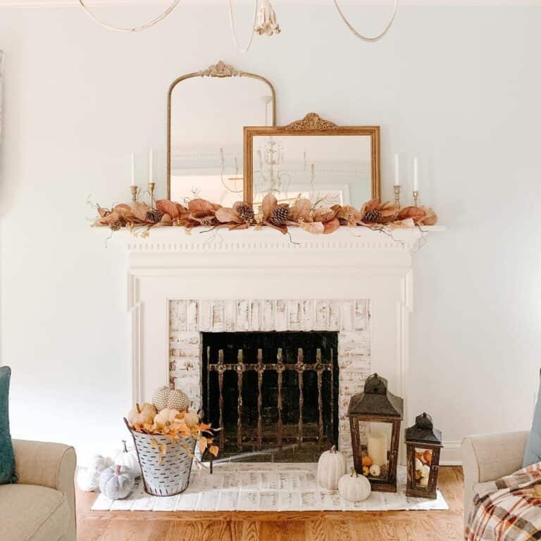 Antique Mirrors on White Living Room Mantel