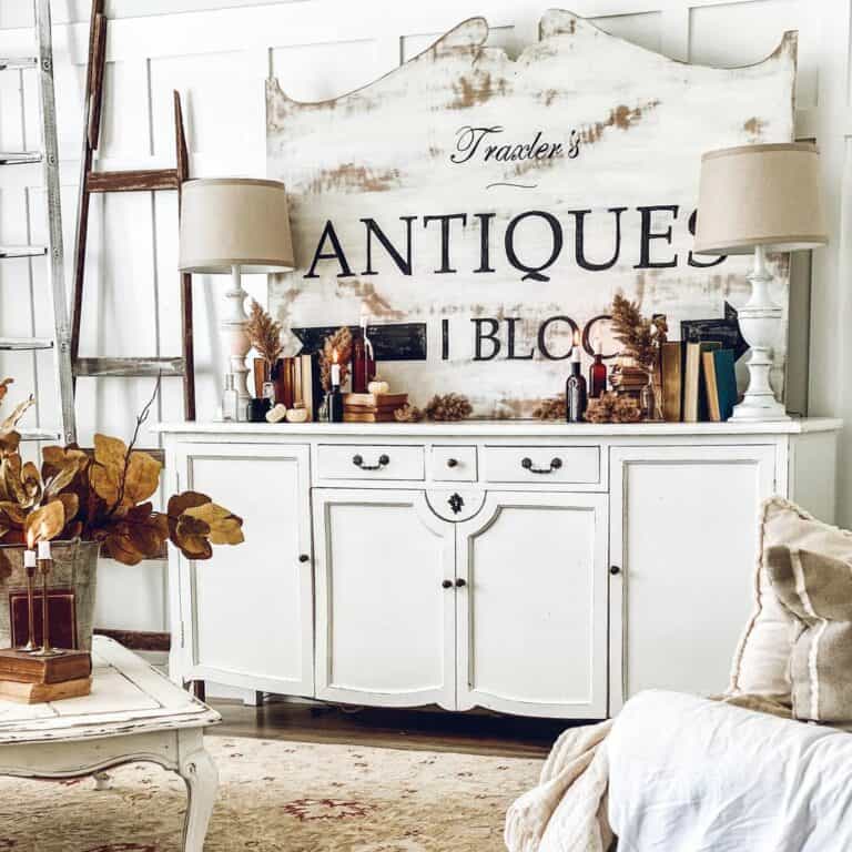 Antique White Cabinet with Book Décor