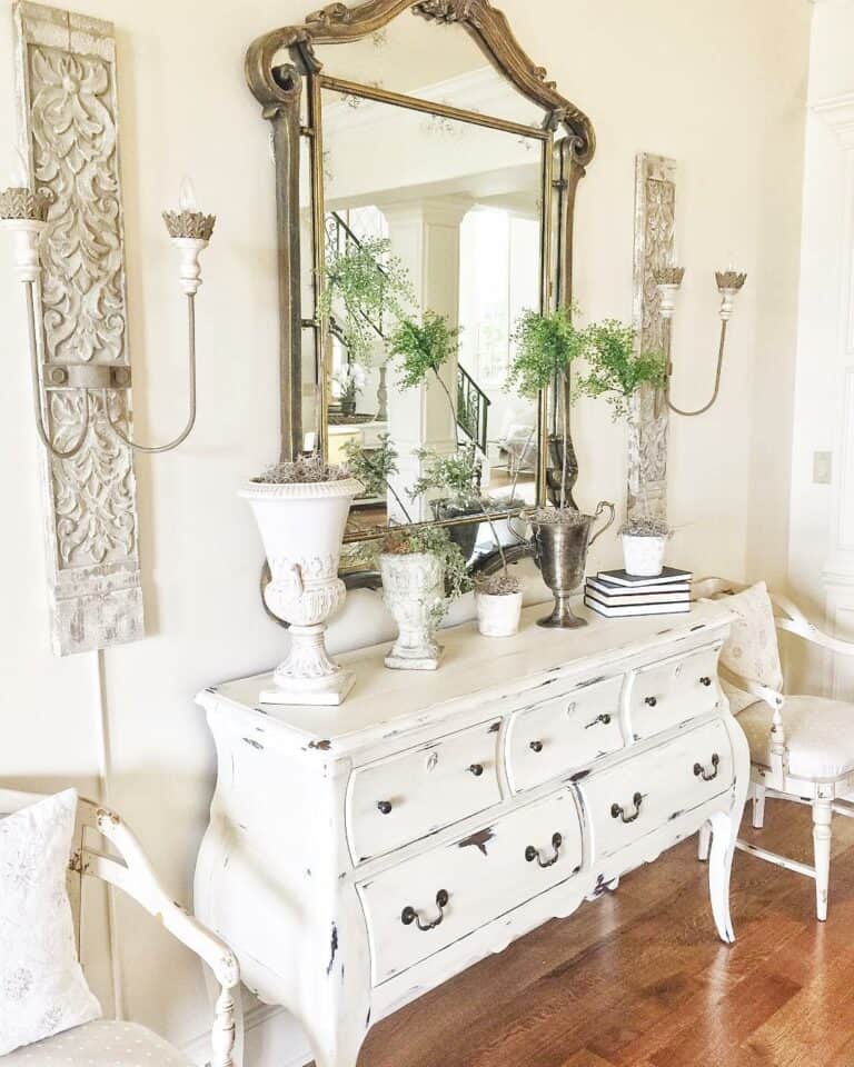Antique White Sideboard with Rustic Decorations