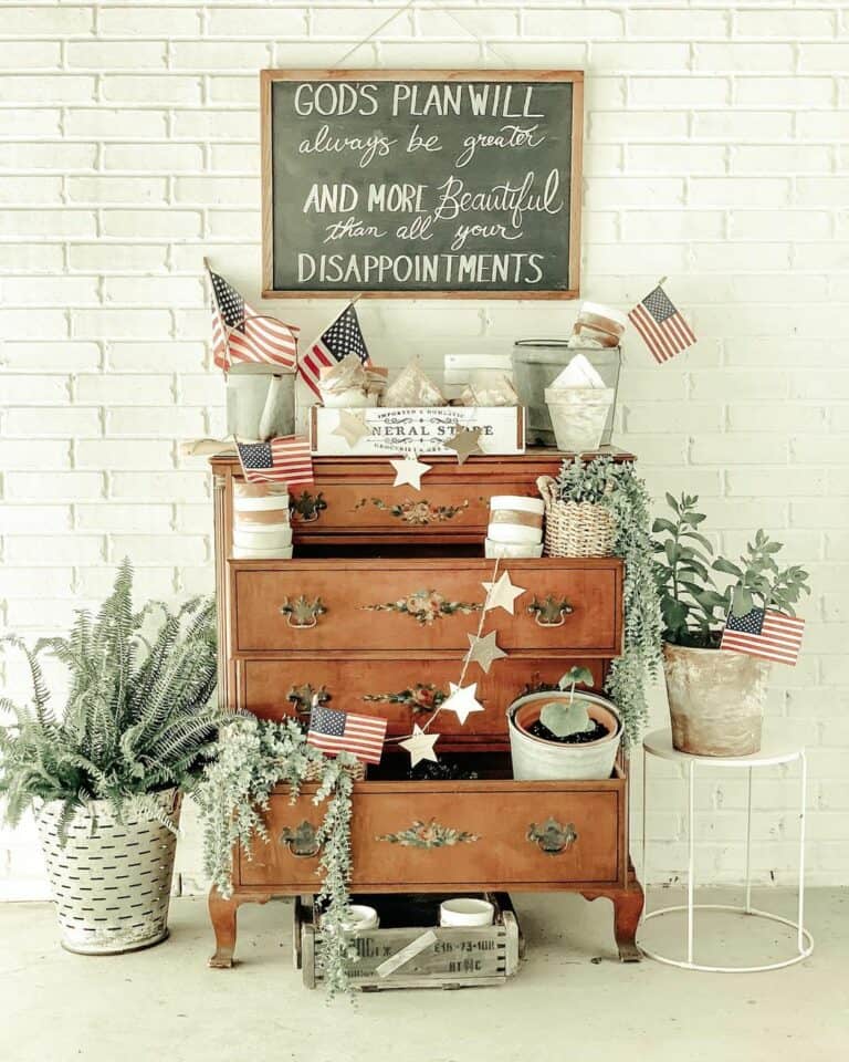 Antique Wood Bureau with American Flags