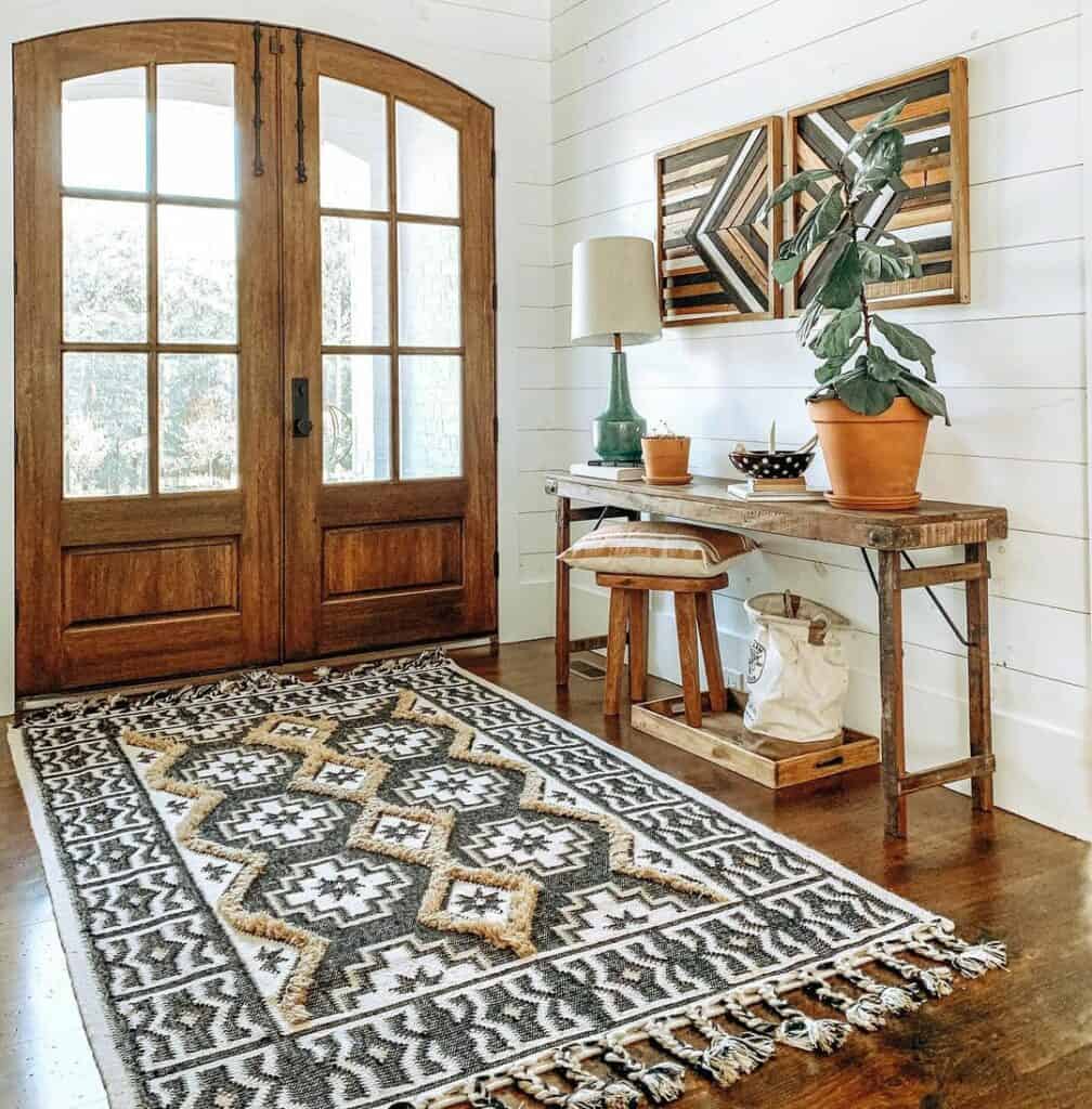 Arched Door Entryway and Wood Wall Décor