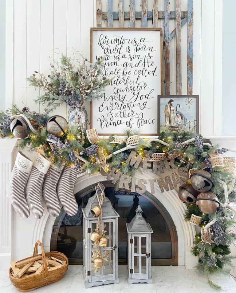 Arched Fireplace with Elaborate Garland
