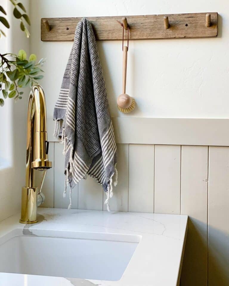 Bathroom Corner with Beige Shiplap Half Wall