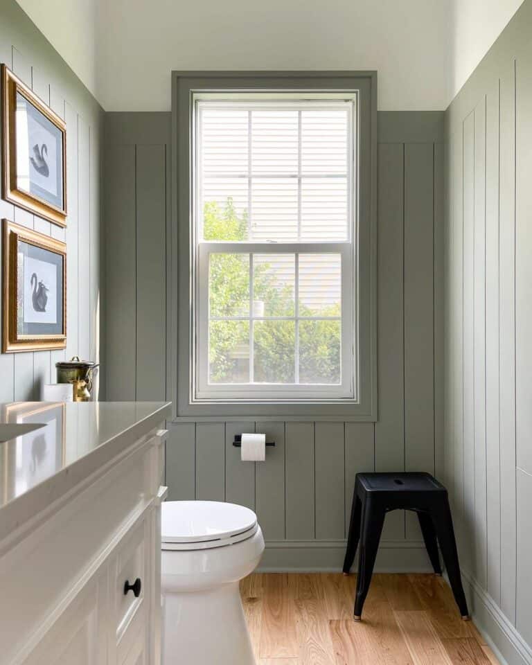 Bathroom with Gray Vertical Shiplap Walls