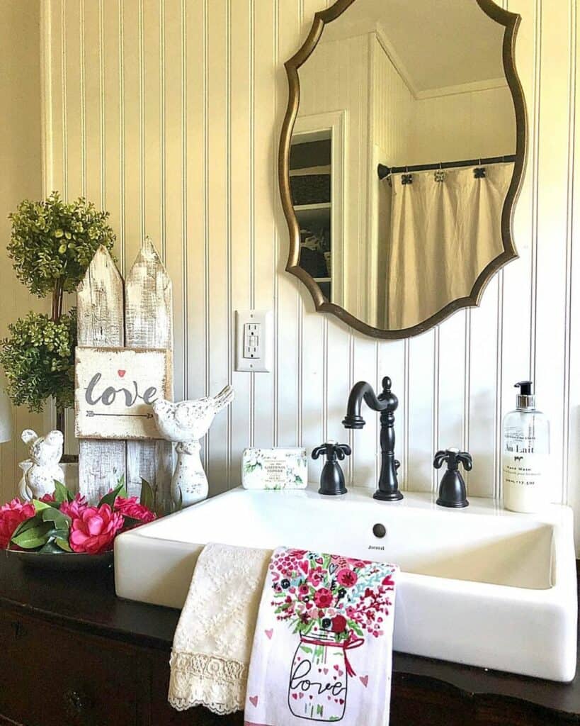 Bathroom with White Vertical Beadboard Wall