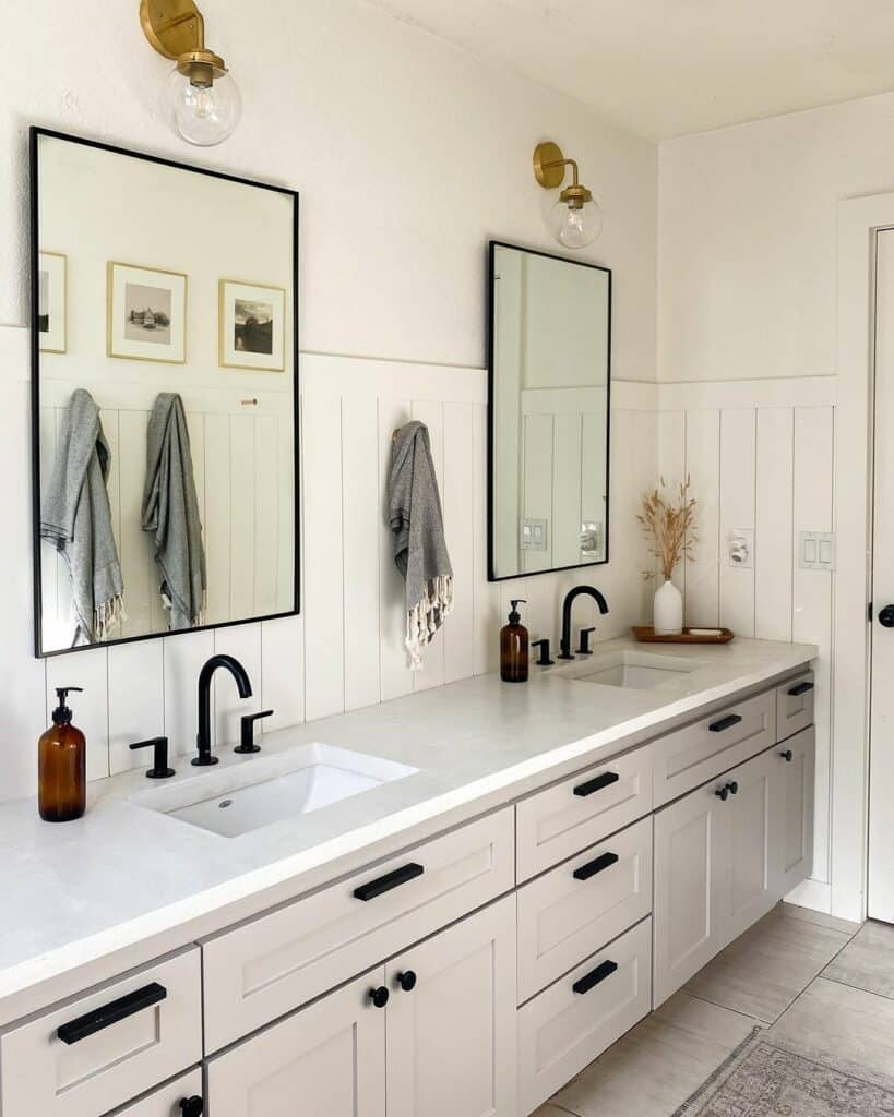 Bathroom with White Vertical Shiplap Half Wall