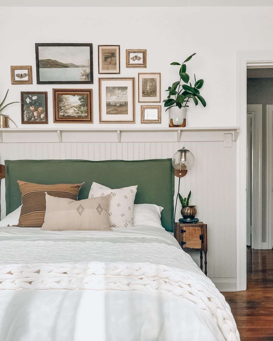 Beadboard Bedroom Wainscoting and Green Headboard Soul & Lane
