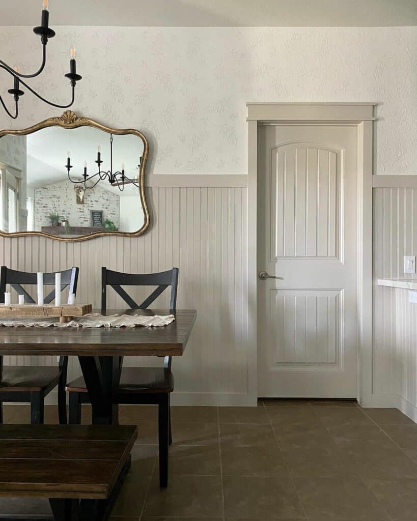 Beadboard Textured Door with Dark Dining Room Table