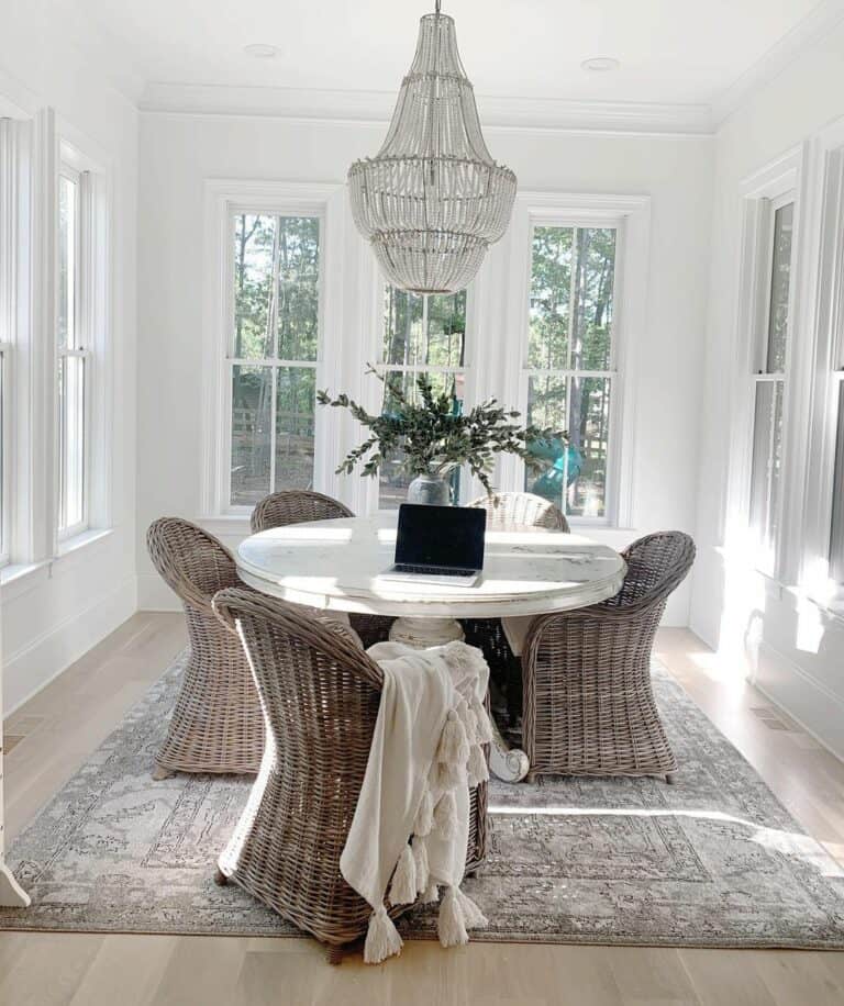 Beaded Chandelier Over Vintage Dining Table