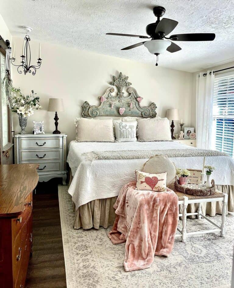 Bedroom Bench with Blush Accents