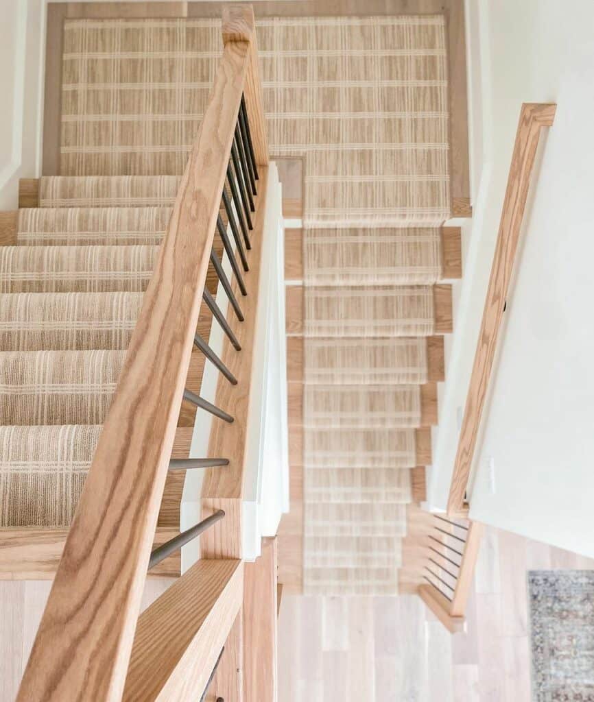 Beige Carpet Runner With a Subtle Checkerboard Pattern