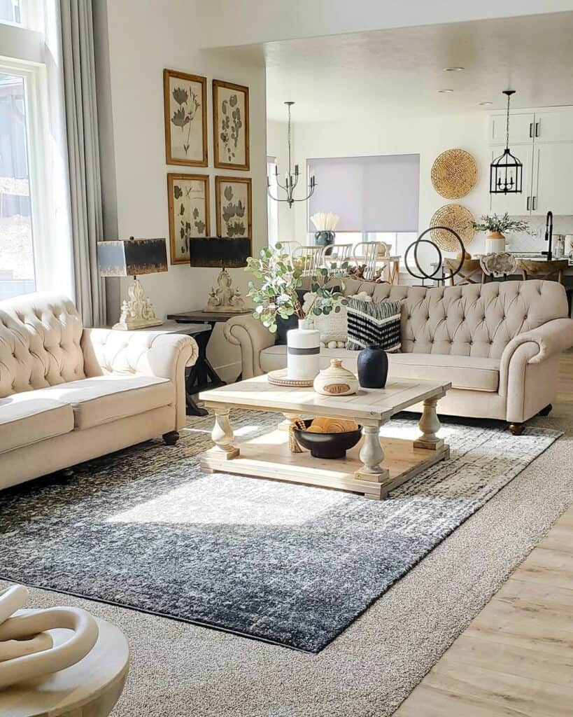 Beige Couches with Square Coffee Table