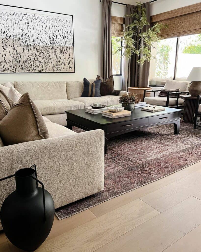 Beige Living Room with Dark Coffee Table