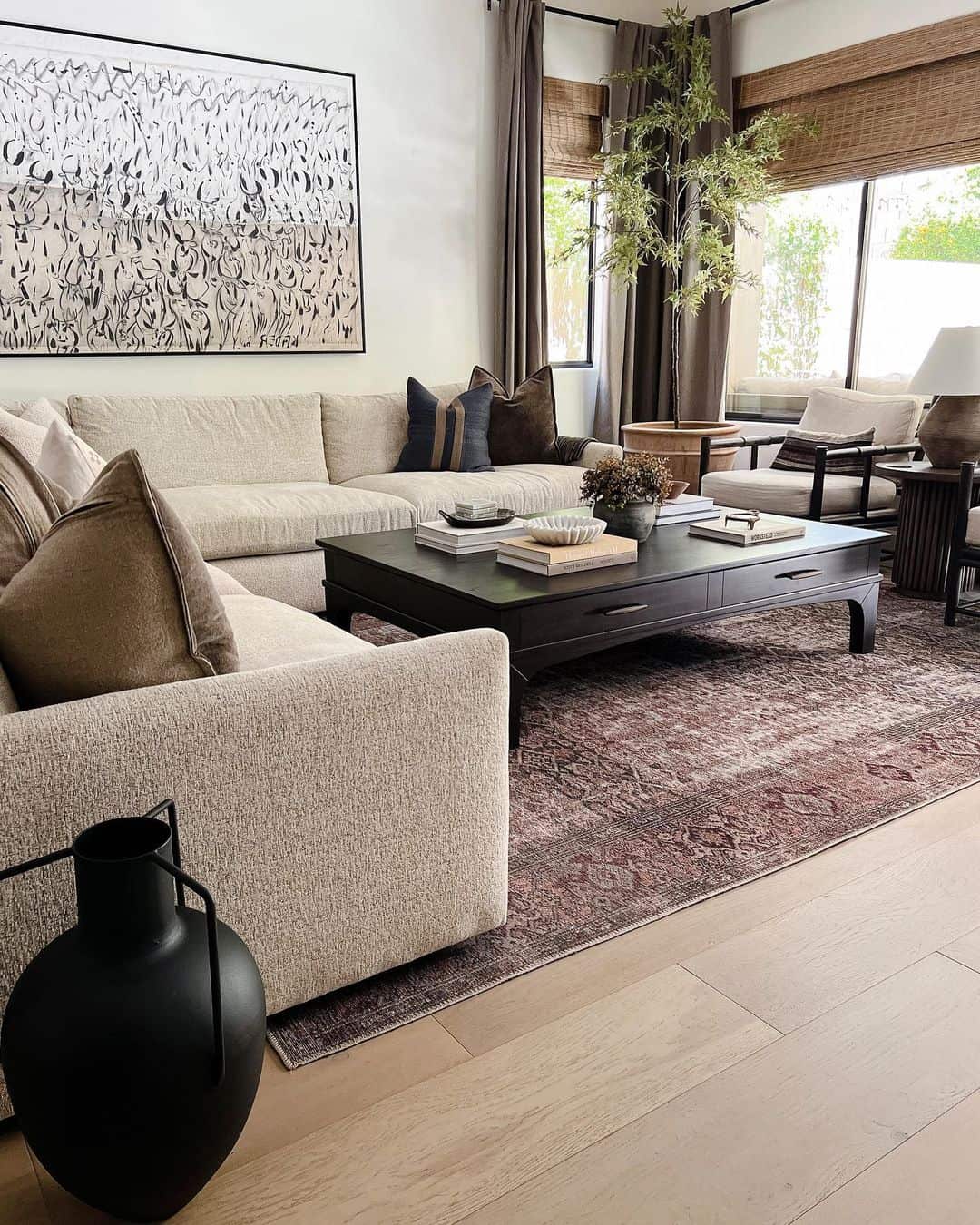 Beige Living Room with Dark Coffee Table - Soul & Lane