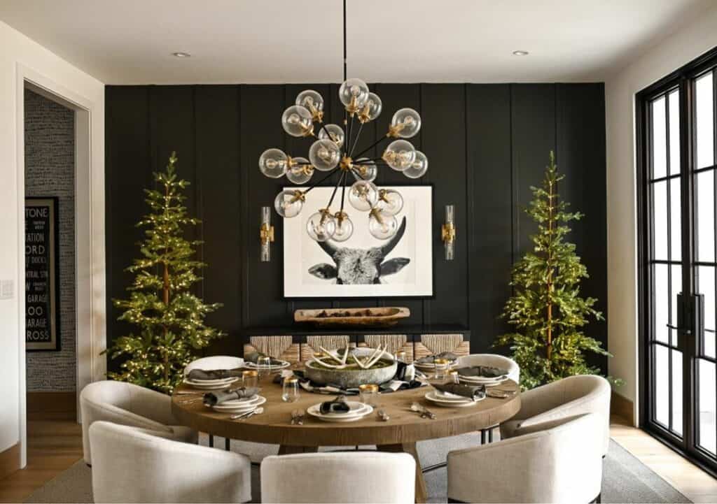 Black Accent Wall with Christmas Trees