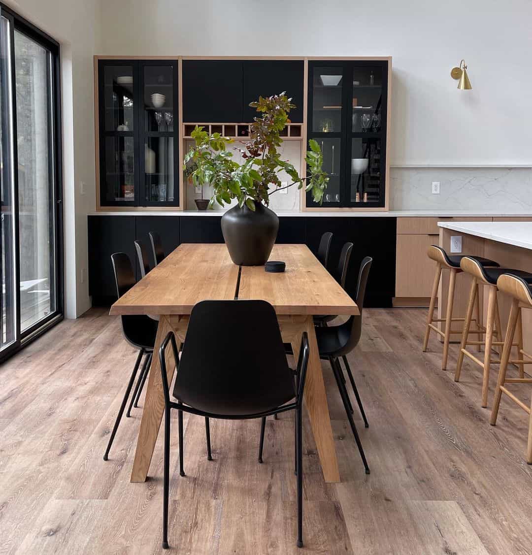 Black China Cabinet and White Oak Kitchen Table - Soul & Lane