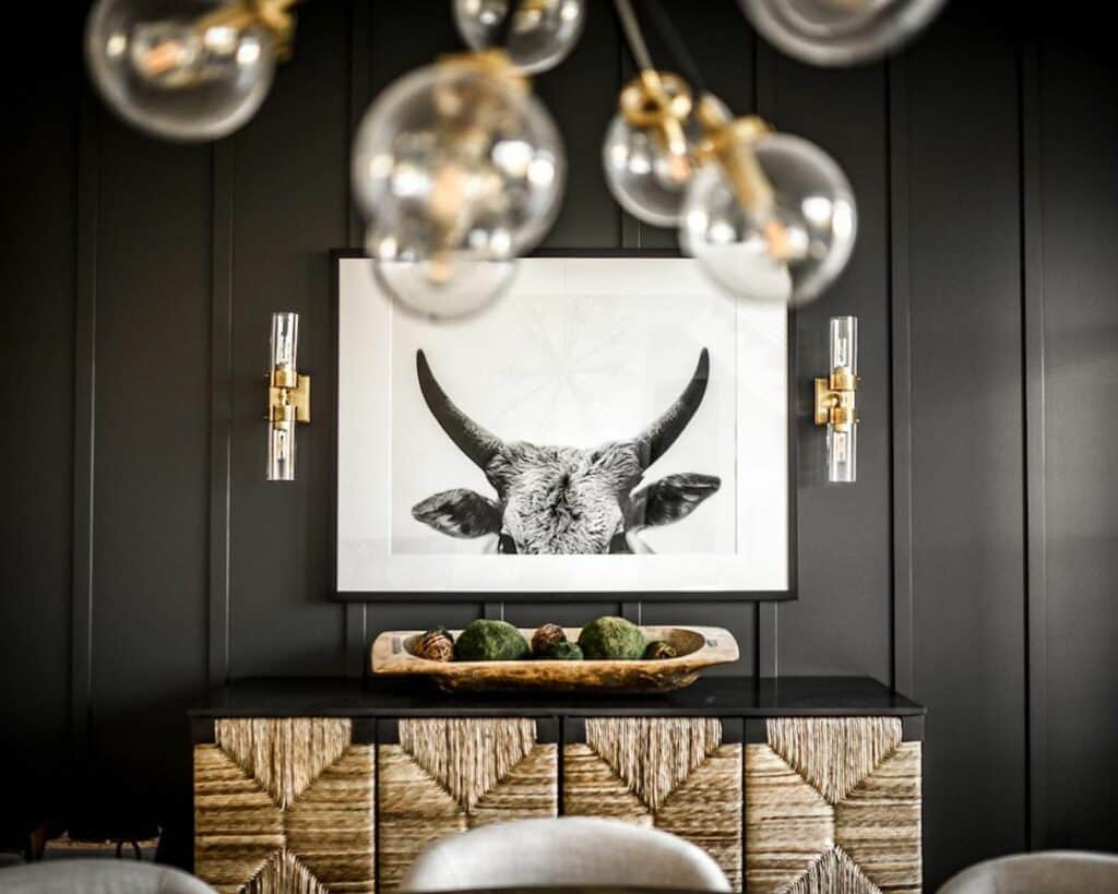 Black Dining Room Wall with Artwork