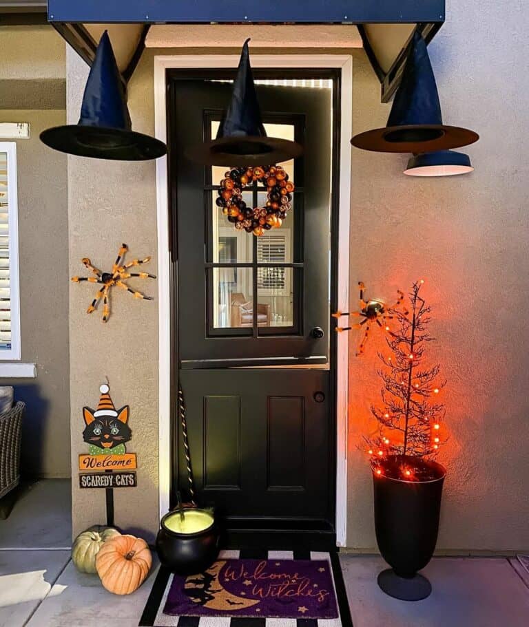 Black Dutch Door with White Trim and Halloween Décor