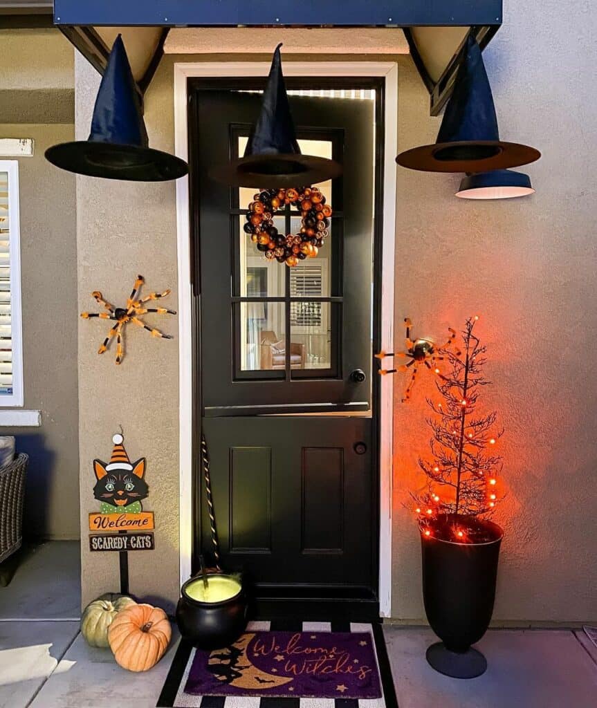 Black Dutch Door with White Trim and Halloween Décor