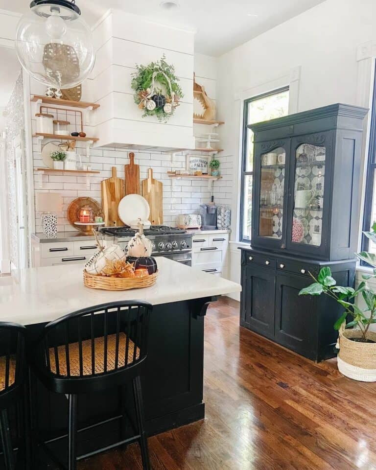 Black Kitchen Island with White Countertop