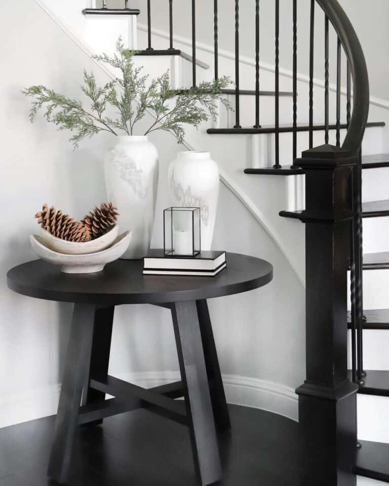 Black-Painted Round Wood Entryway Table