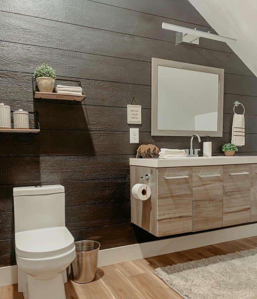 Black Shiplap Bathroom with Wall Decor