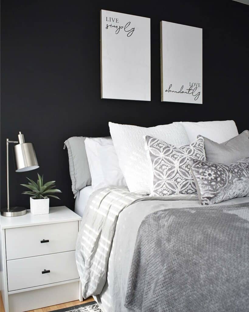 Black Wall with White Artwork