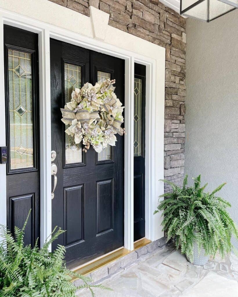 Black Wood Door with White Exterior Trim